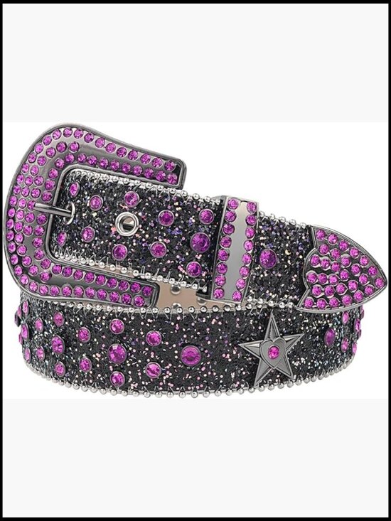 Shinning Rhinestone Star PU Leather Belt Western Unisex main image 5